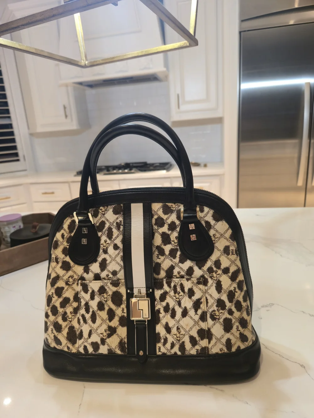 Authentic L.A.M.B. Black & Cream Animal Print Dome Satchel